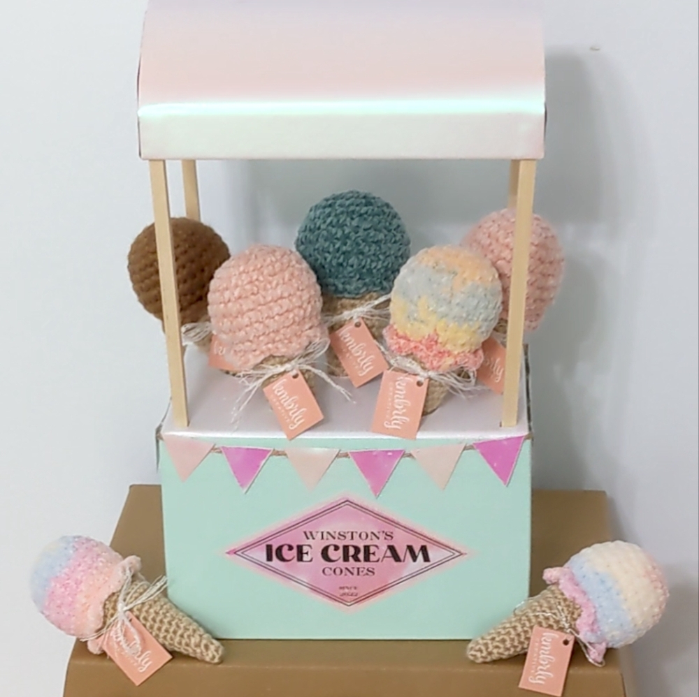 Handmade Crochet Ice Cream Cone Rattles